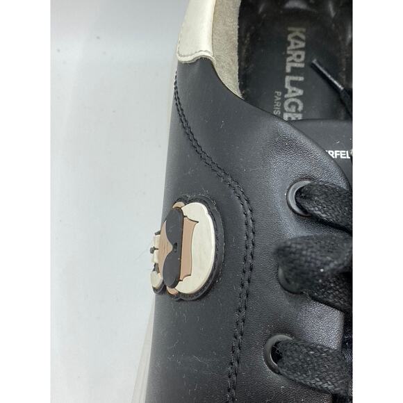 KARL LAGERFELD PARIS Men's Black-White Leather Karl Head Lace-Up Sneakers SZ 13 - Picture 4 of 12